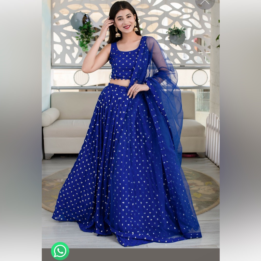 Blue Sequins Embellished Georgette Lehenga Choli